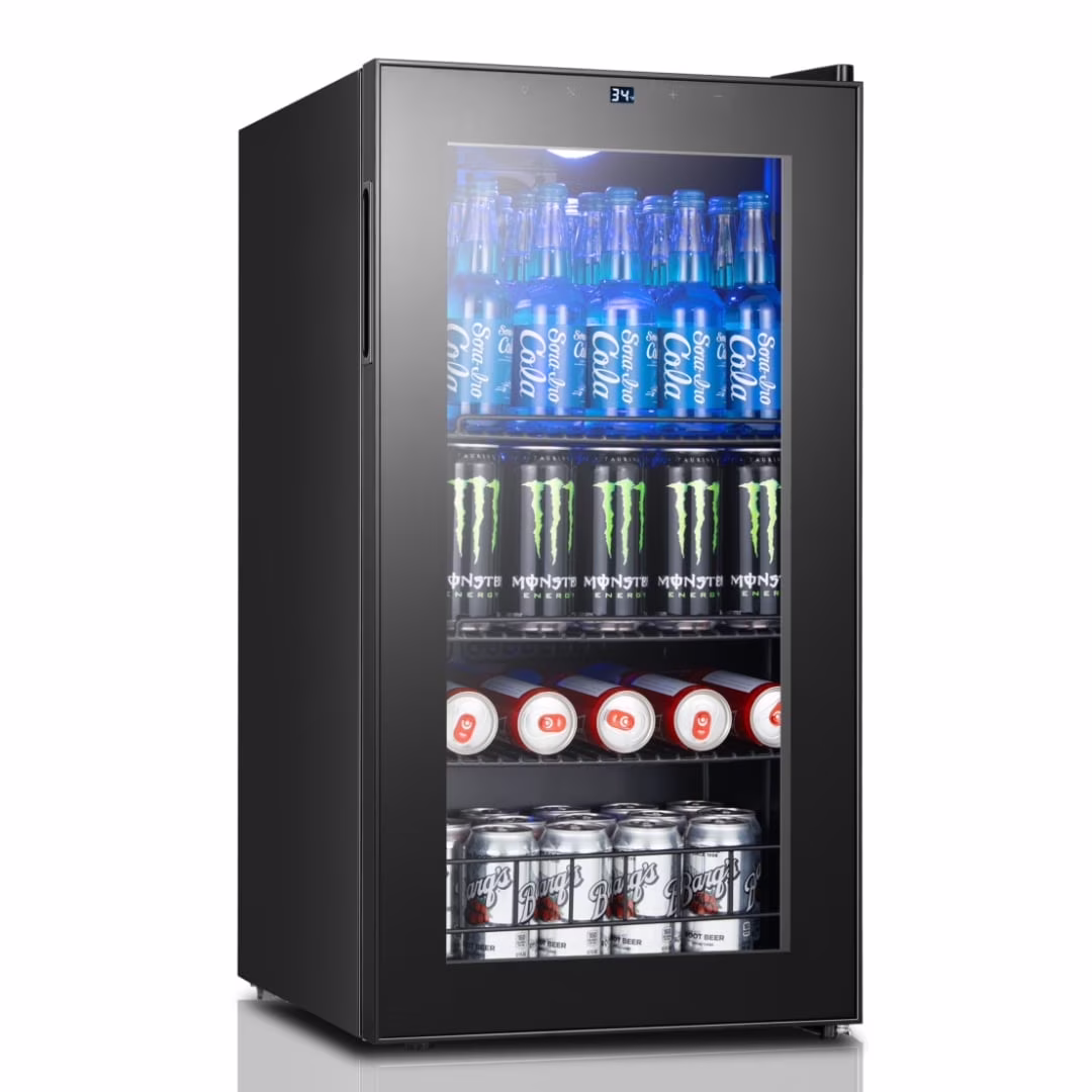 Yeego Beverage Refrigerator Cooler, Freestanding Beverage Fridge with Glass Door, 95 Cans