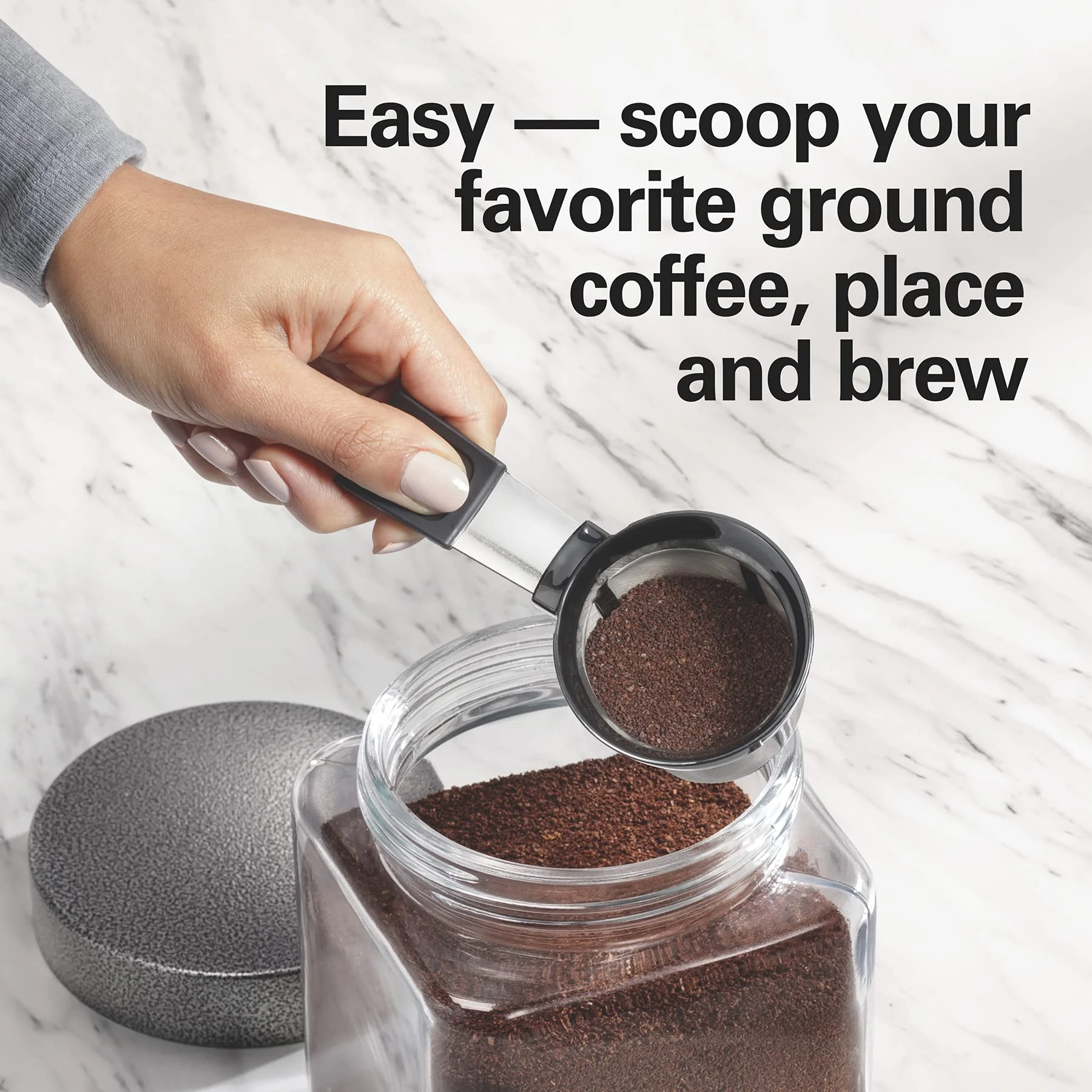 The Scoop Single Serve Coffee Maker & Fast Grounds Brewer for 8 - 14 oz. Cups, Brews in Minutes, 40 oz. Removable Reservoir, Stainless Steel (49987), Silver