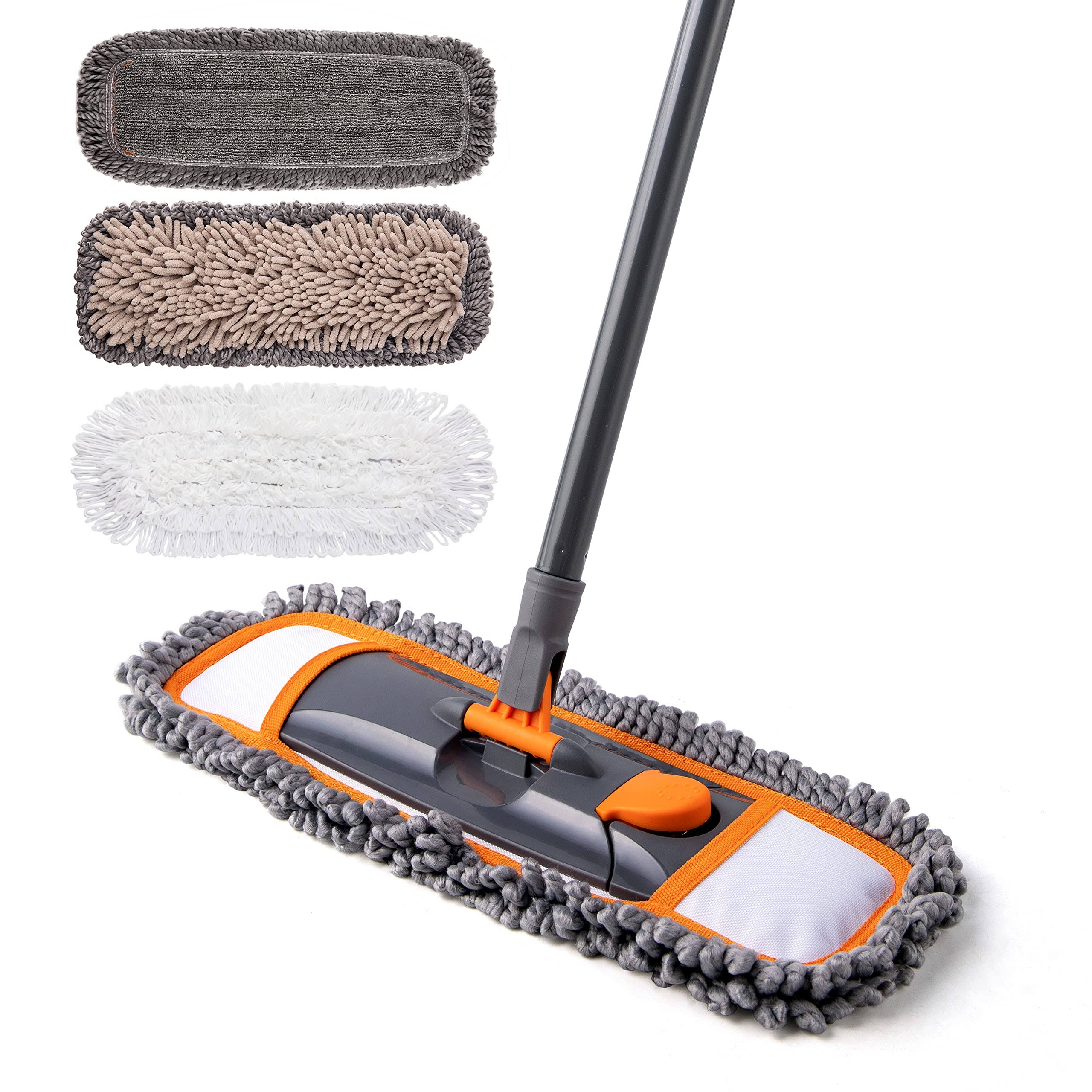 CLEANHOME Mops for Floor Cleaning with 3 Different Washable Mop Pads and Extendable 55 Long Handle, Multifunction Dust Mop for Hardwood,Marble,Tile F