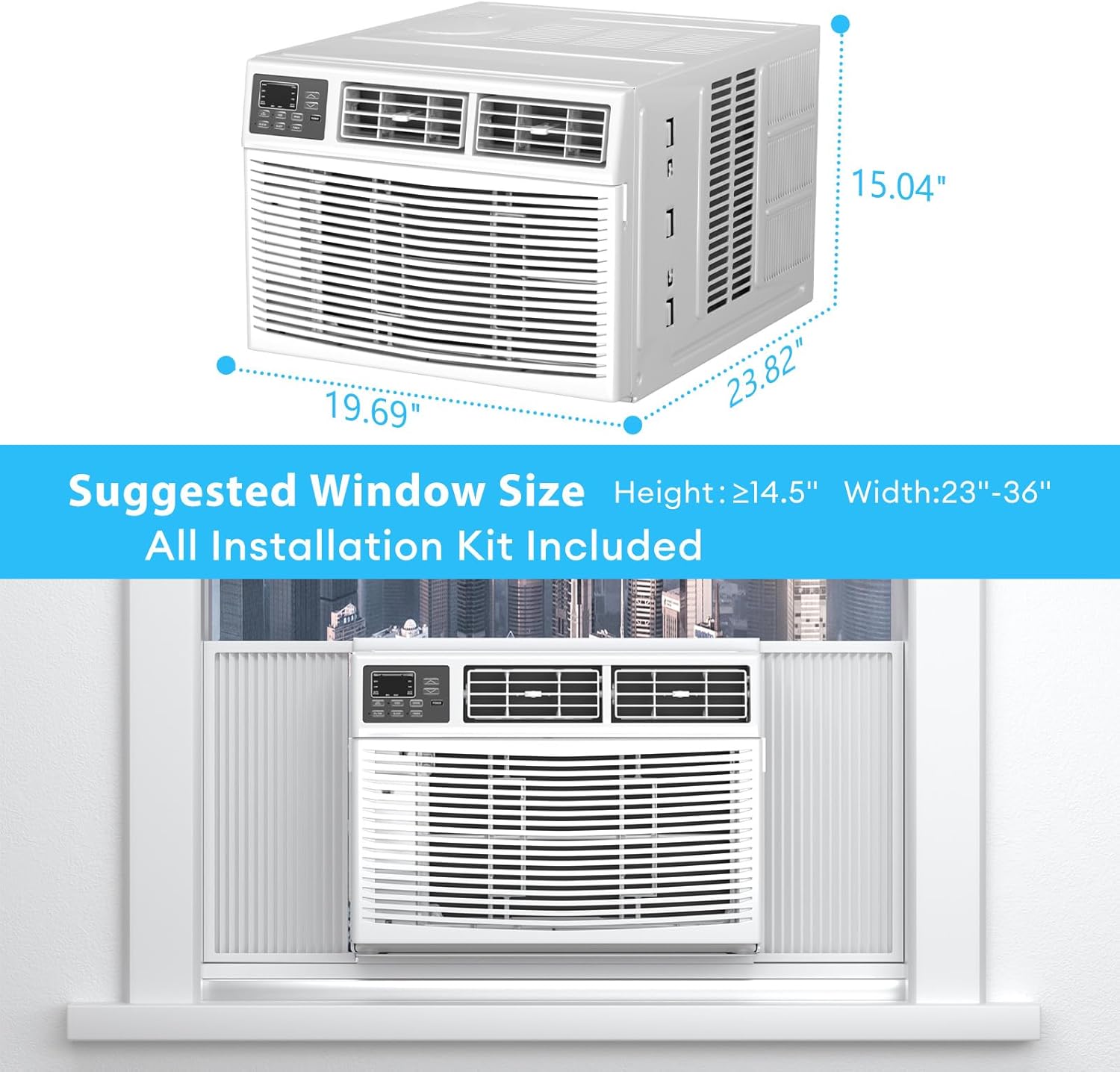 8,000 BTU Smart Window Air Conditioner with Heater, 4-in-1 Unit Cools Rooms up to 350 Sq.Ft, APP & Remote Control, Dehumidifier & Fan Mode, Easy Install Kit Included
