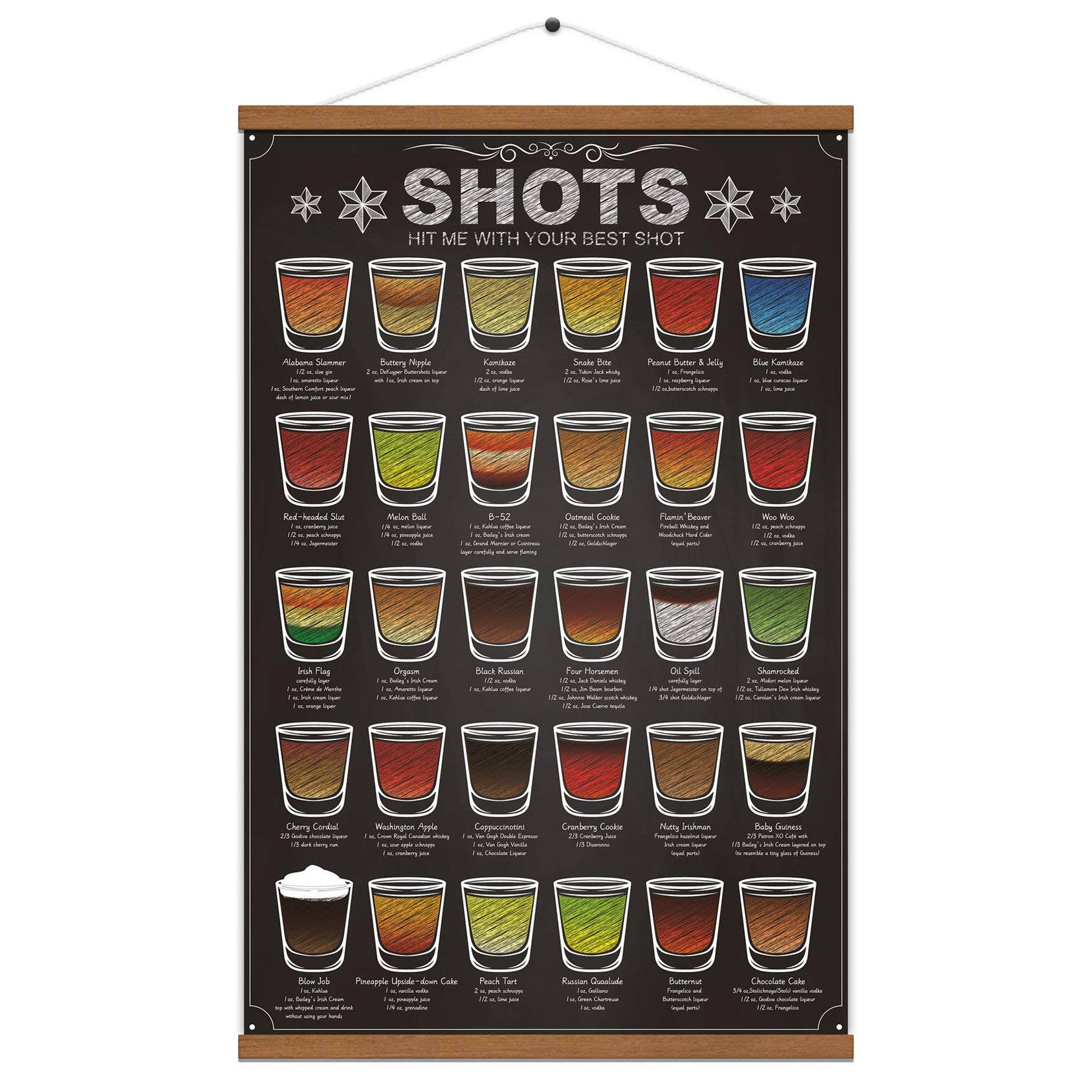 WEROUTE 30 Shots Mixology Canvas Print Poster Cocktail Recipes Infographic Drink Designed Bar Pub Themed Kitchen Home Wall Decor 15.7 x 27 inch