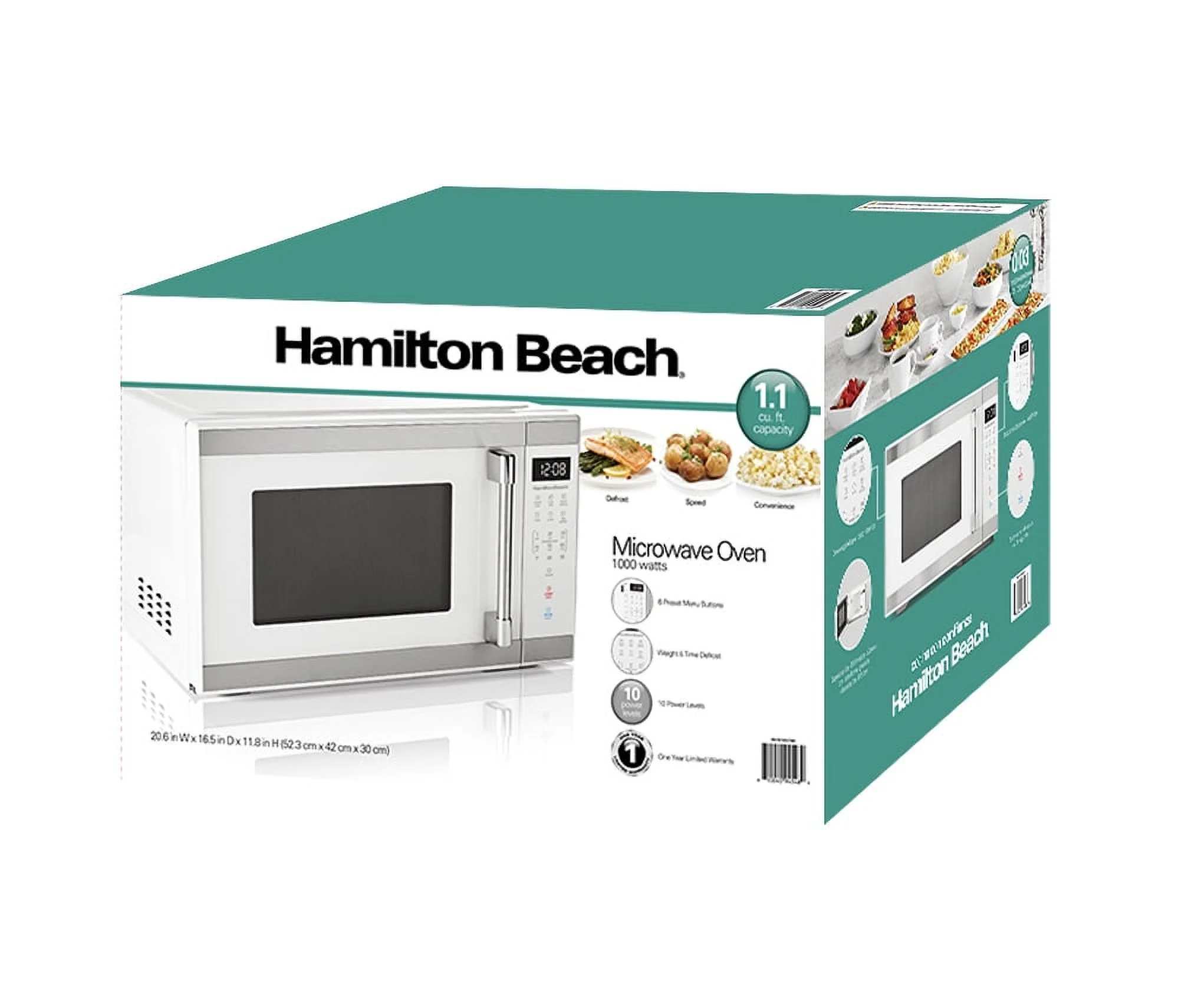 Hamilton Beach 1.1 Cu. Ft. Microwave Oven, Countertop, Black and Stainless Steel
