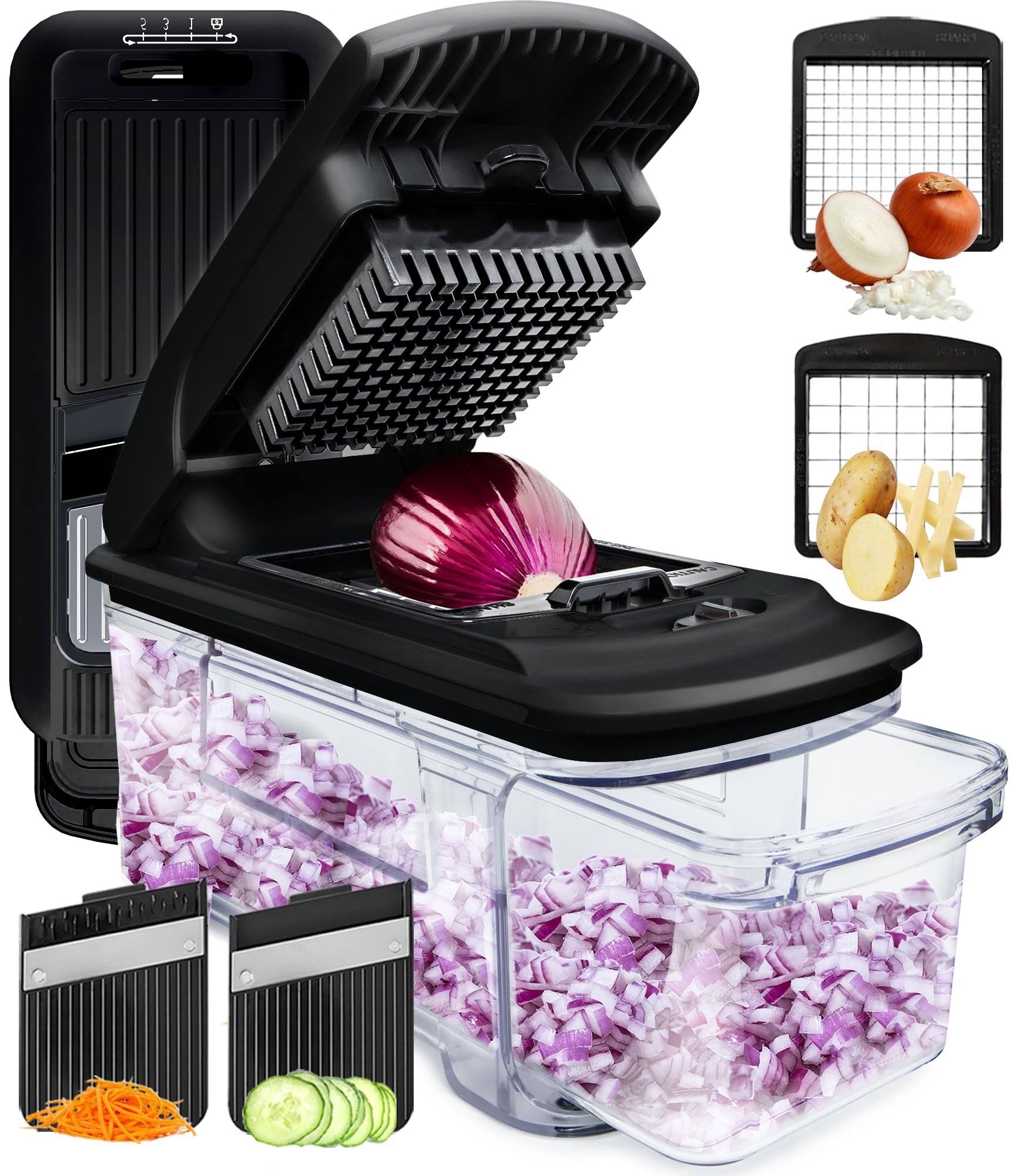Fullstar All-in-1 Vegetable Chopper, Mandoline Slicer & Cheese Grater - Multi Blade French Fry Cutter & Veggie Dicer - Includes Bonus Handheld