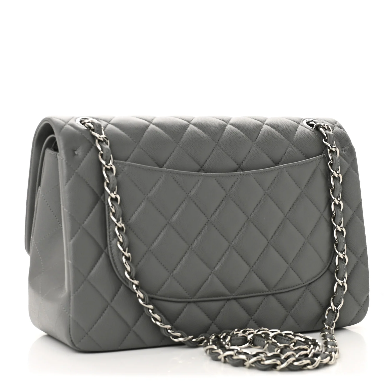 Caviar Quilted Jumbo Double Flap Grey