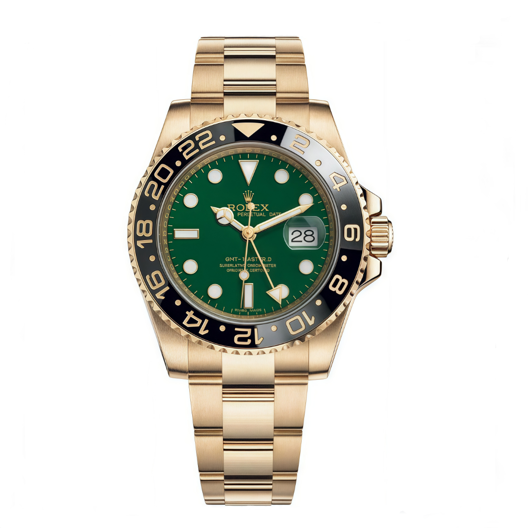 [Super Clone]Rolex 40mm GMT Master II Yellow Gold Green Dial - 116718gso