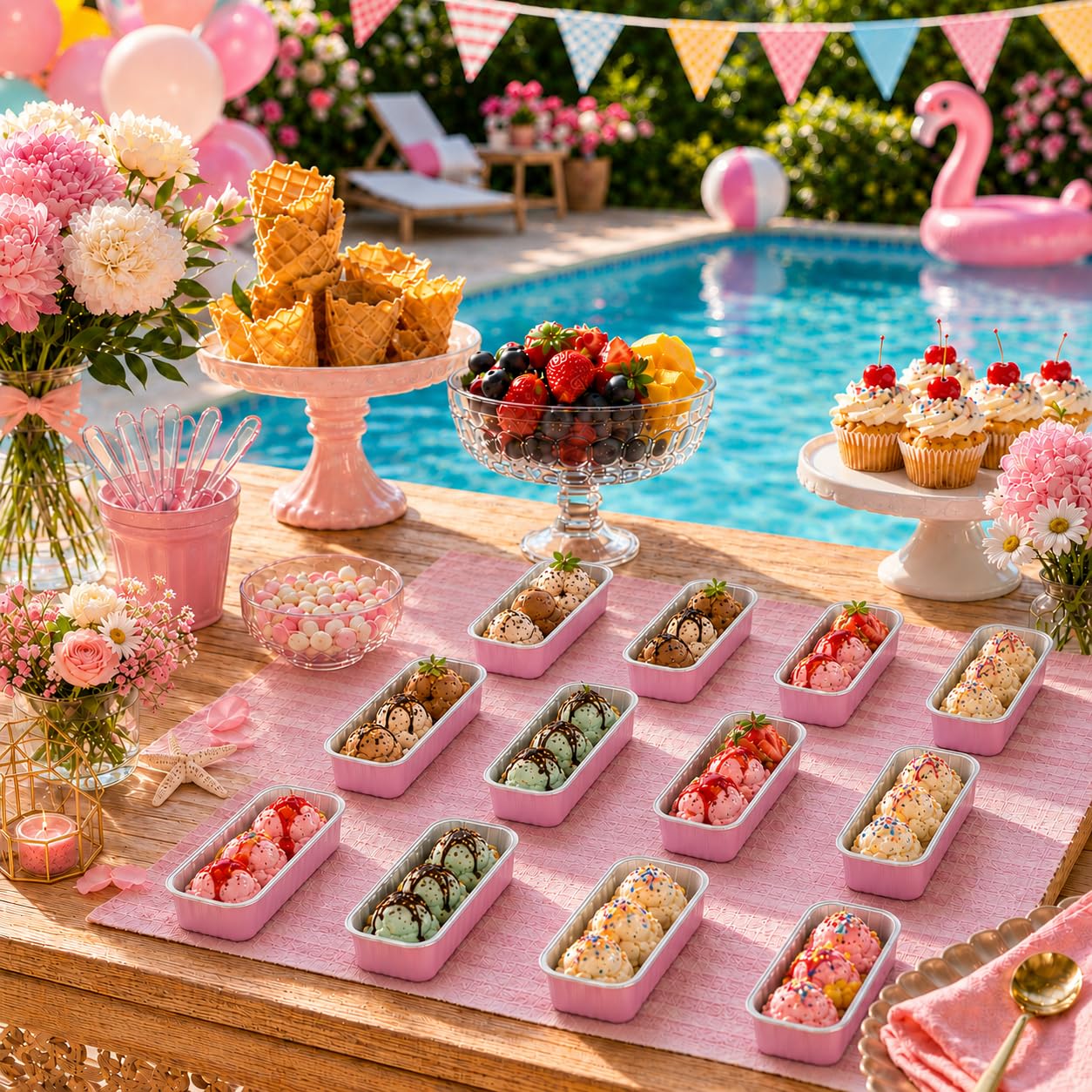 NPLUX Mini Loaf Pans with Lids, 50 Pack Pink 6.8oz for Party Favors