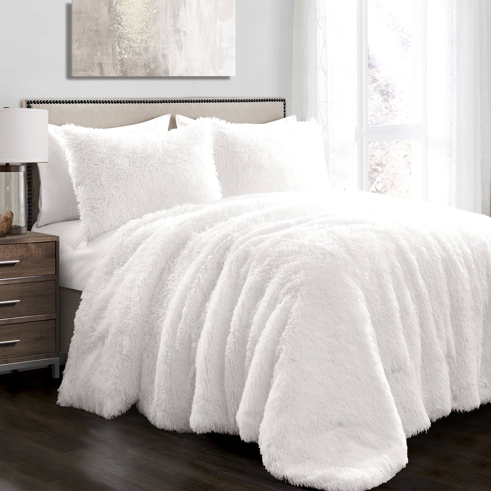 Lush Decor Emma Faux Fur Comforter Set - White - Full - Queen