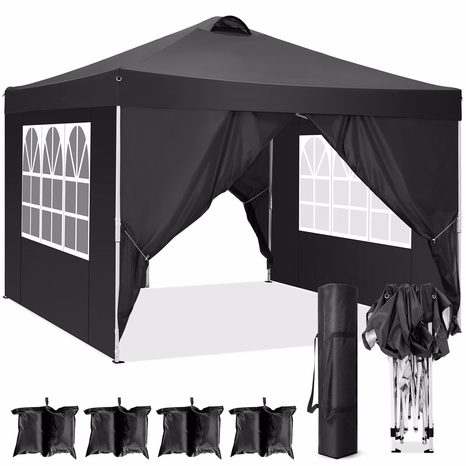 SANOPY 10' x 10' Straight Leg Pop - up Canopy Tent Easy Two Person Setup Instant Outdoor Canopy Folding Shelter with 4 Removable Sidewalls, Air Vent on the Top, 4 Sandbags, Carrying Bag, Black