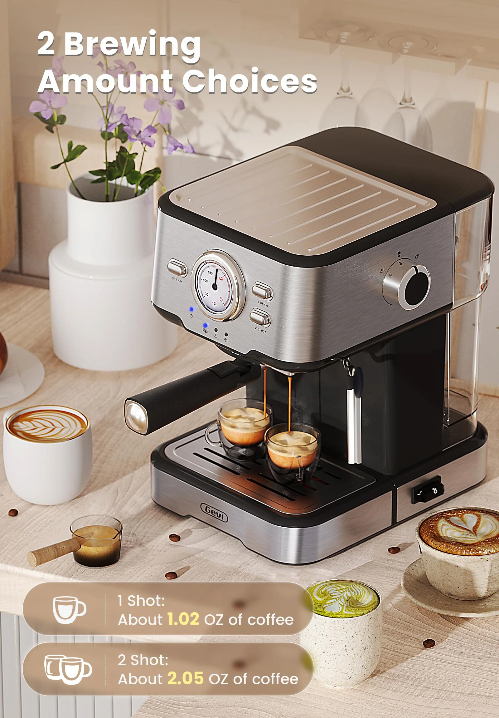 Gevi Espresso Machine with Milk Frother Steam Wand