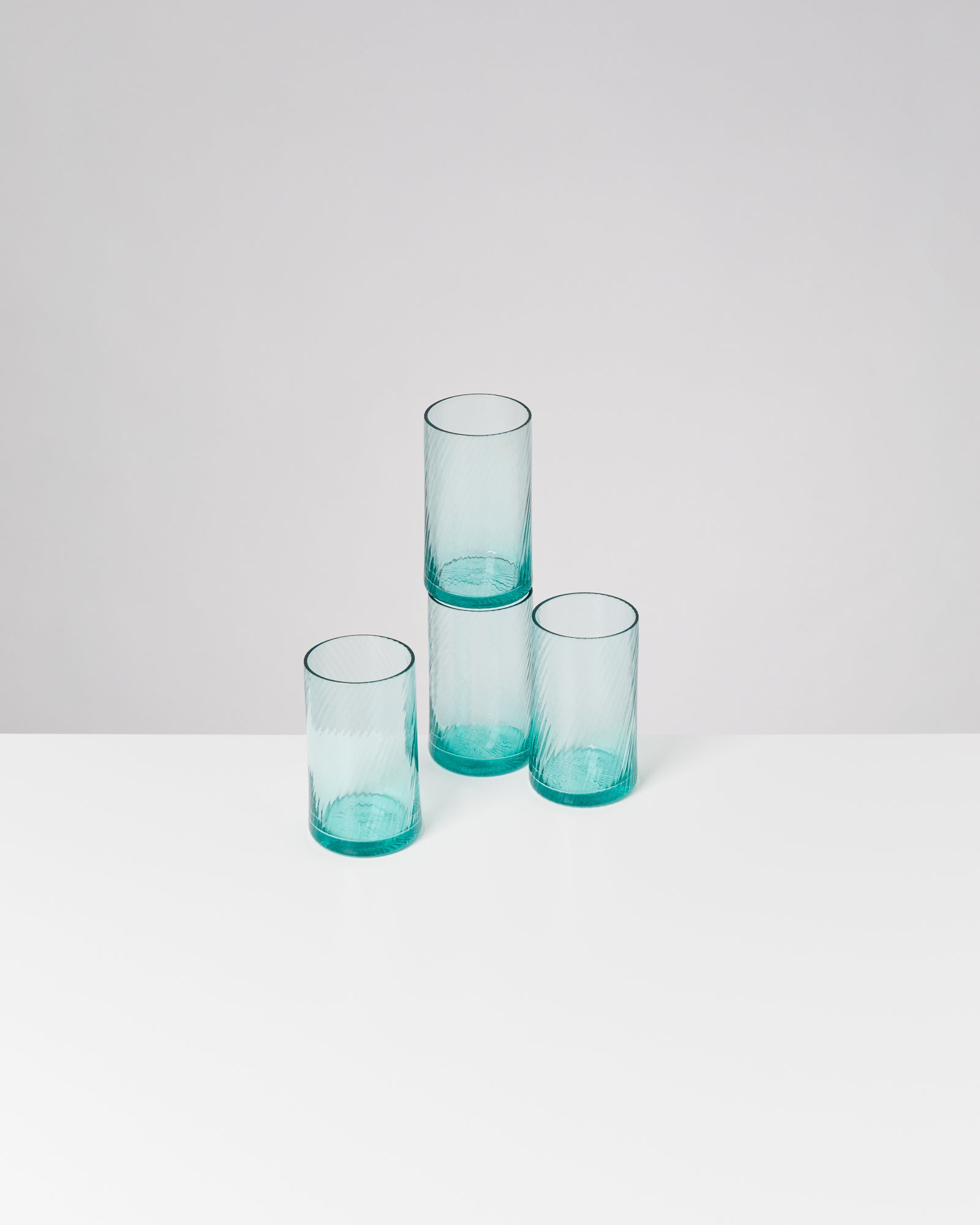 LEIRIA - SMALL GLASS RIFFLED GREEN SET OF 4