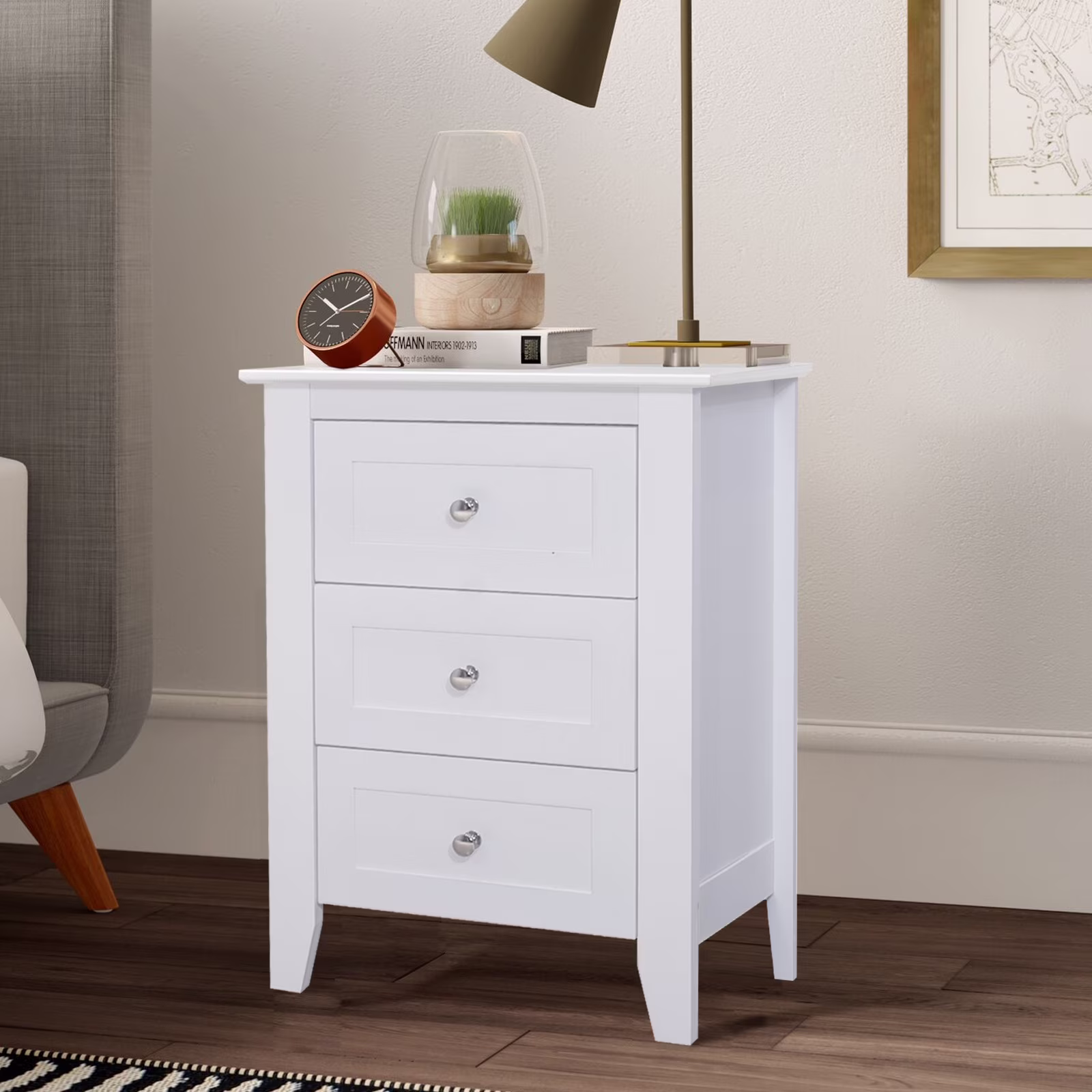 Modern White 3 Drawer Nightstand Set of 2 with USB Ports Power Outlets for Bedrooms,Adult(White(2Pcs)) - Image 3