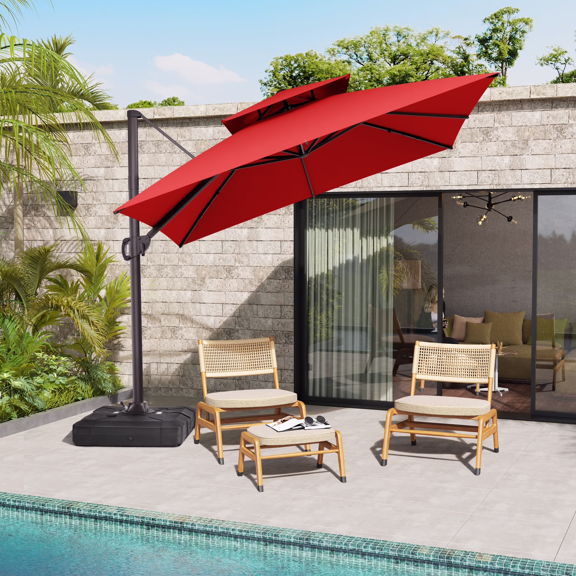 10 ft. x 10 ft. Square Double Top Patio Cantilever Umbrella, Navy Blue(Blue) - Image 9