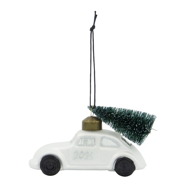 Car julepynt 10,5x5,5 cm hvit sølv
