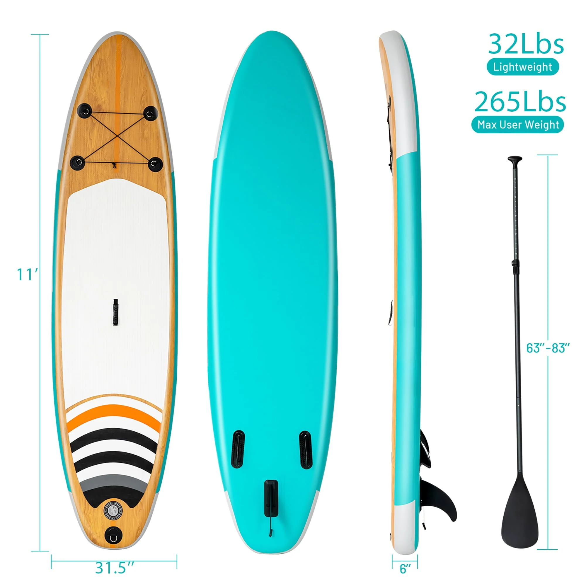 11' Inflatable Stand Up Paddle Surfboard W/Bag Aluminum Paddle Pump Image 10