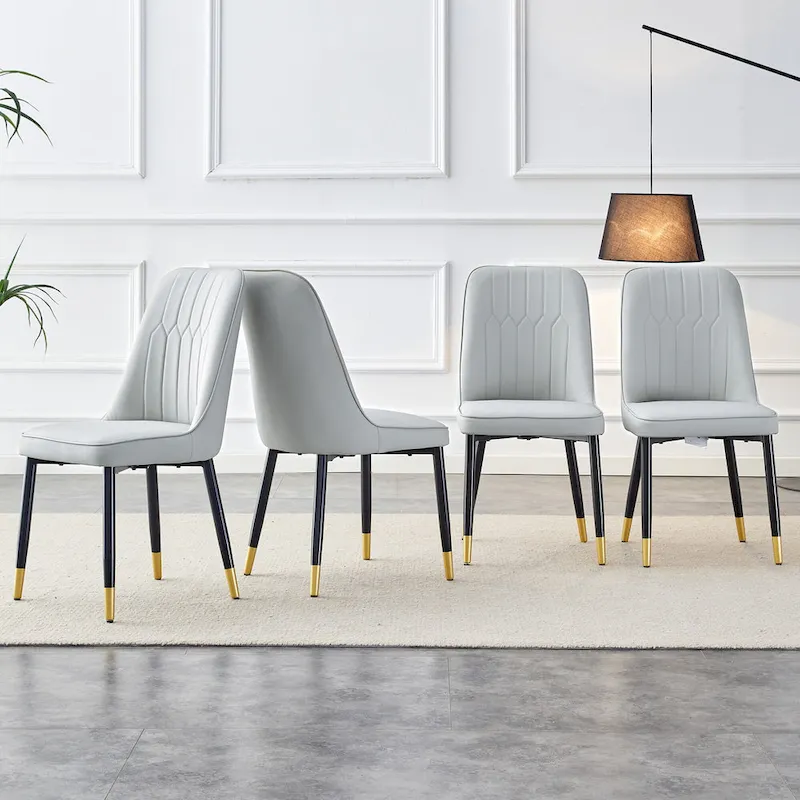 Contemporary Set of 4 Faux Leather Dining Chairs with Cushioned Backrests and Metal Legs – Ideal for Dining Rooms, Living Rooms, and Bedrooms
