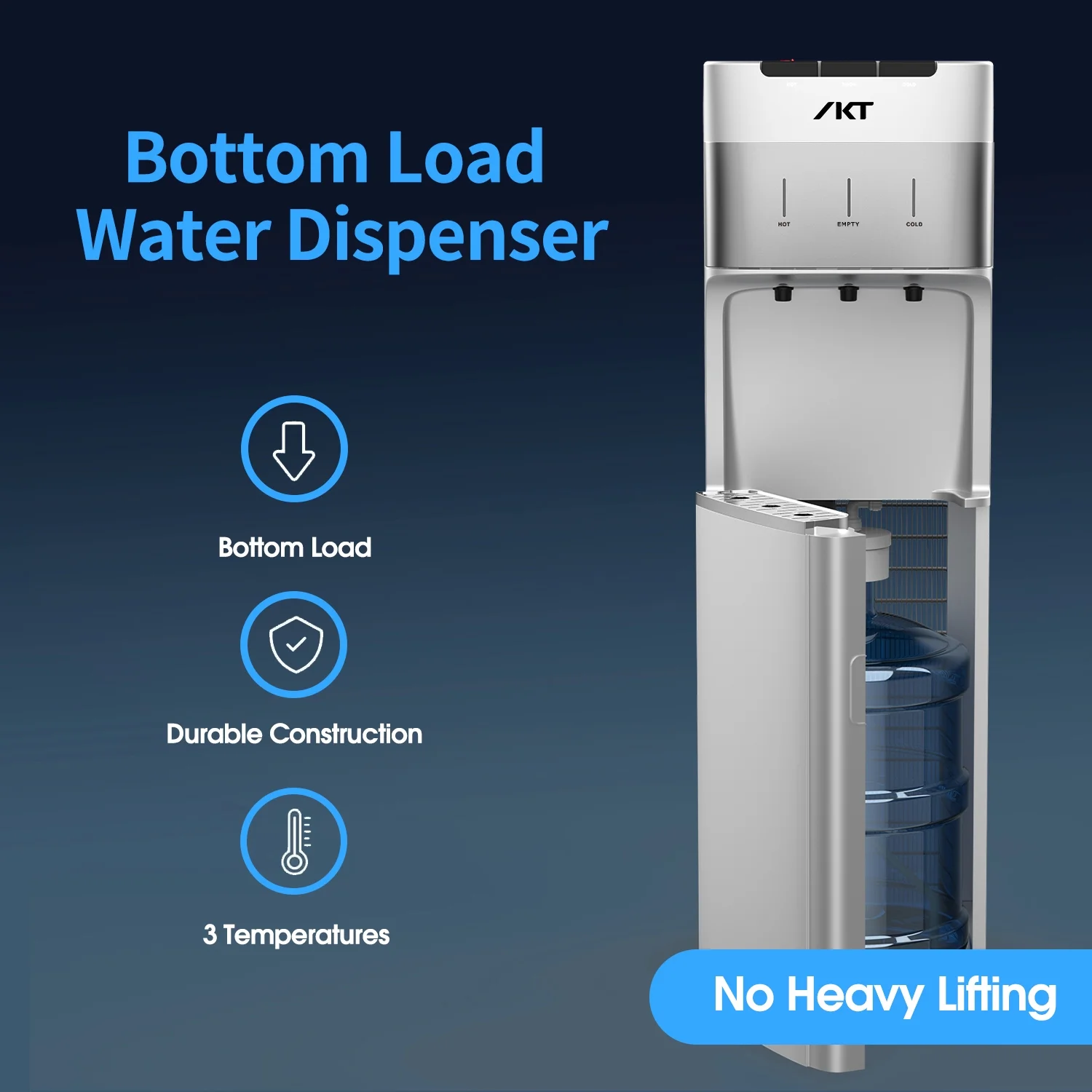 Self Cleaning Bottom Load Water Cooler Dispenser for 3 5 Gallon Bottle with Child Safety Lock Display Light Silver Image 6