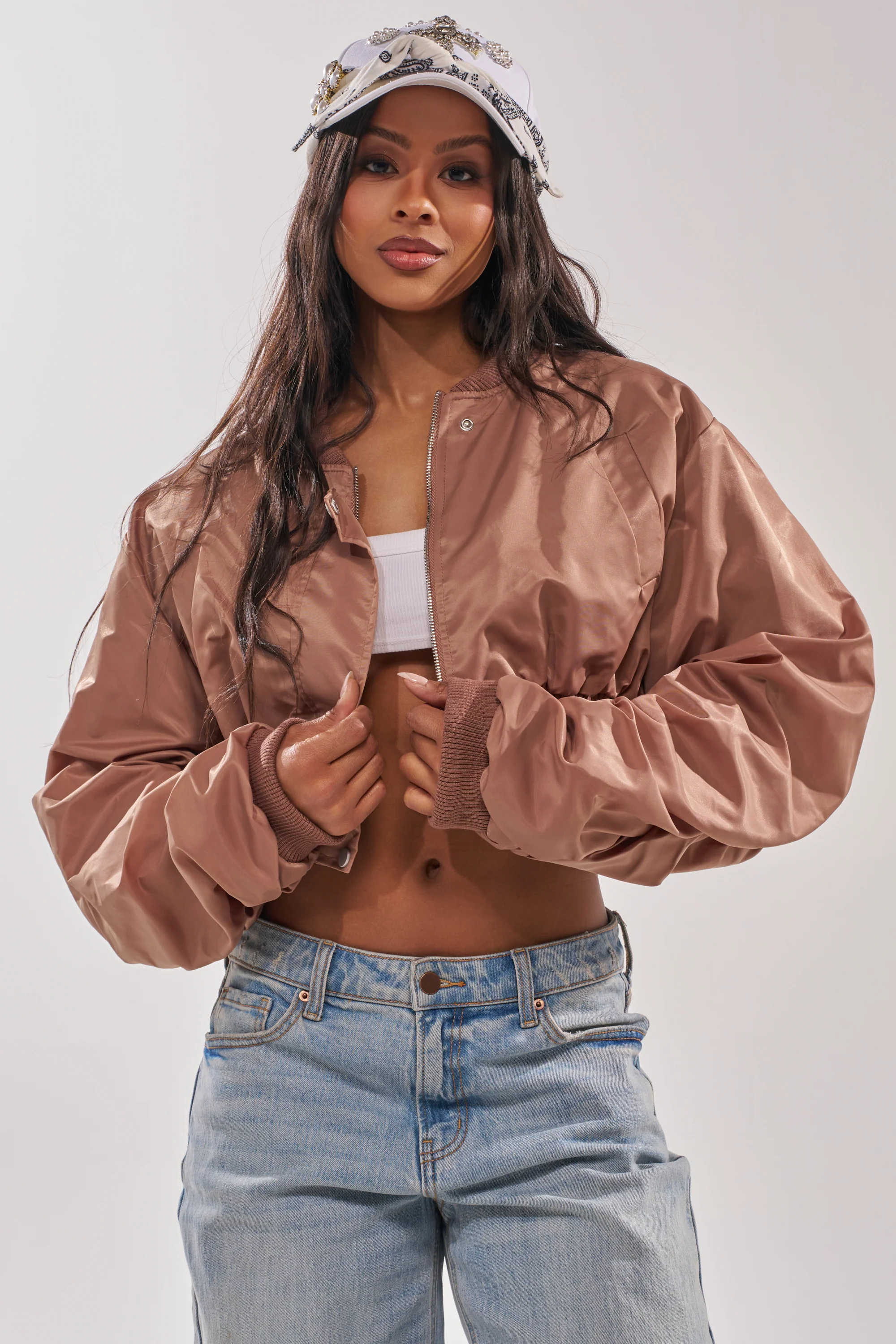 TAKE IT EASY CROPPED BOMBER IN MAUVE - Akira Store