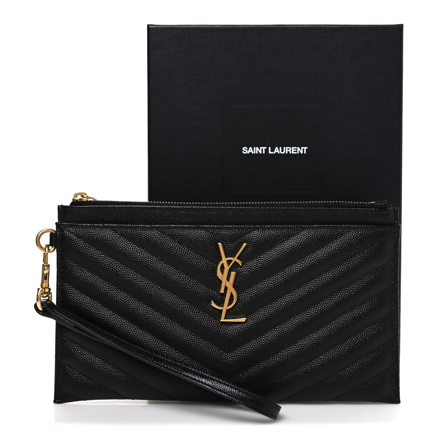 Grain De Poudre Chevron Monogram Large Bill Pouch Black