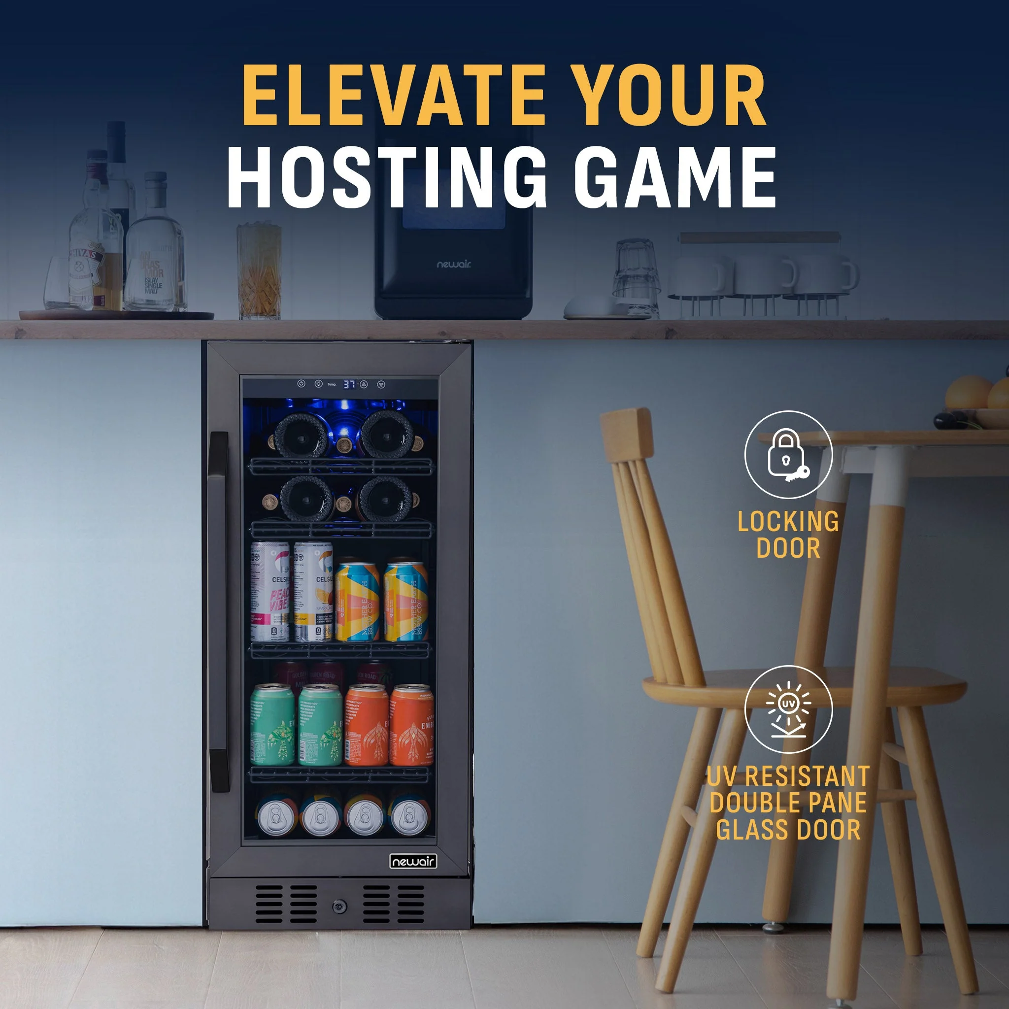 Newair 80-Can, 33-Bottle Built-in Black Beverage Fridge - 15