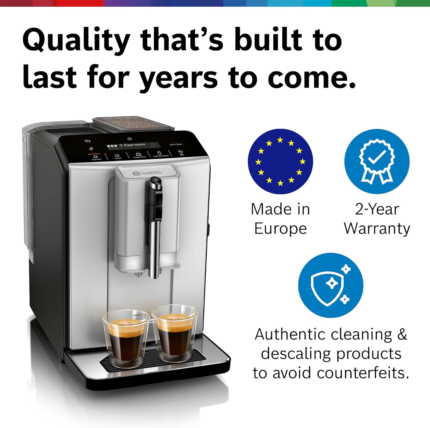 Bosch 300 Series Fully Automatic Espresso and Coffee Machine – One Touch Milk Drinks, Built-In Ceramic Grinder, In-Cup Frother, Easy Clean and Descale, Silver TIU20307