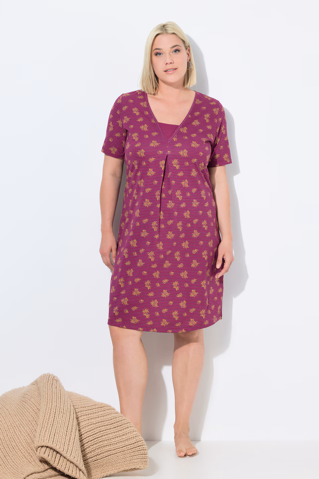 Pinstripe Petal Short Sleeve Nightgown
