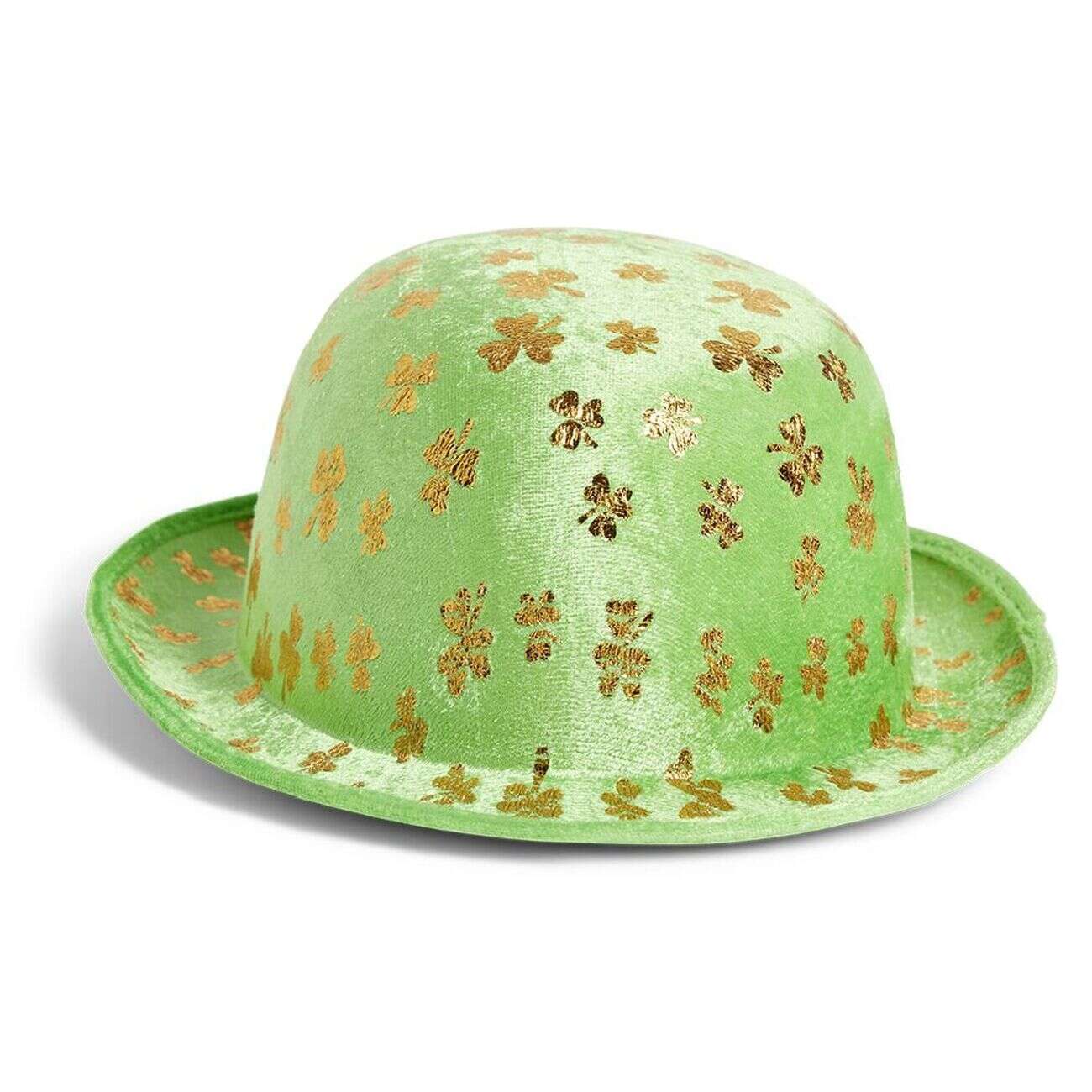 Chapeau Saint-Patrick taille adulte polyester vert avec trèfles dorés