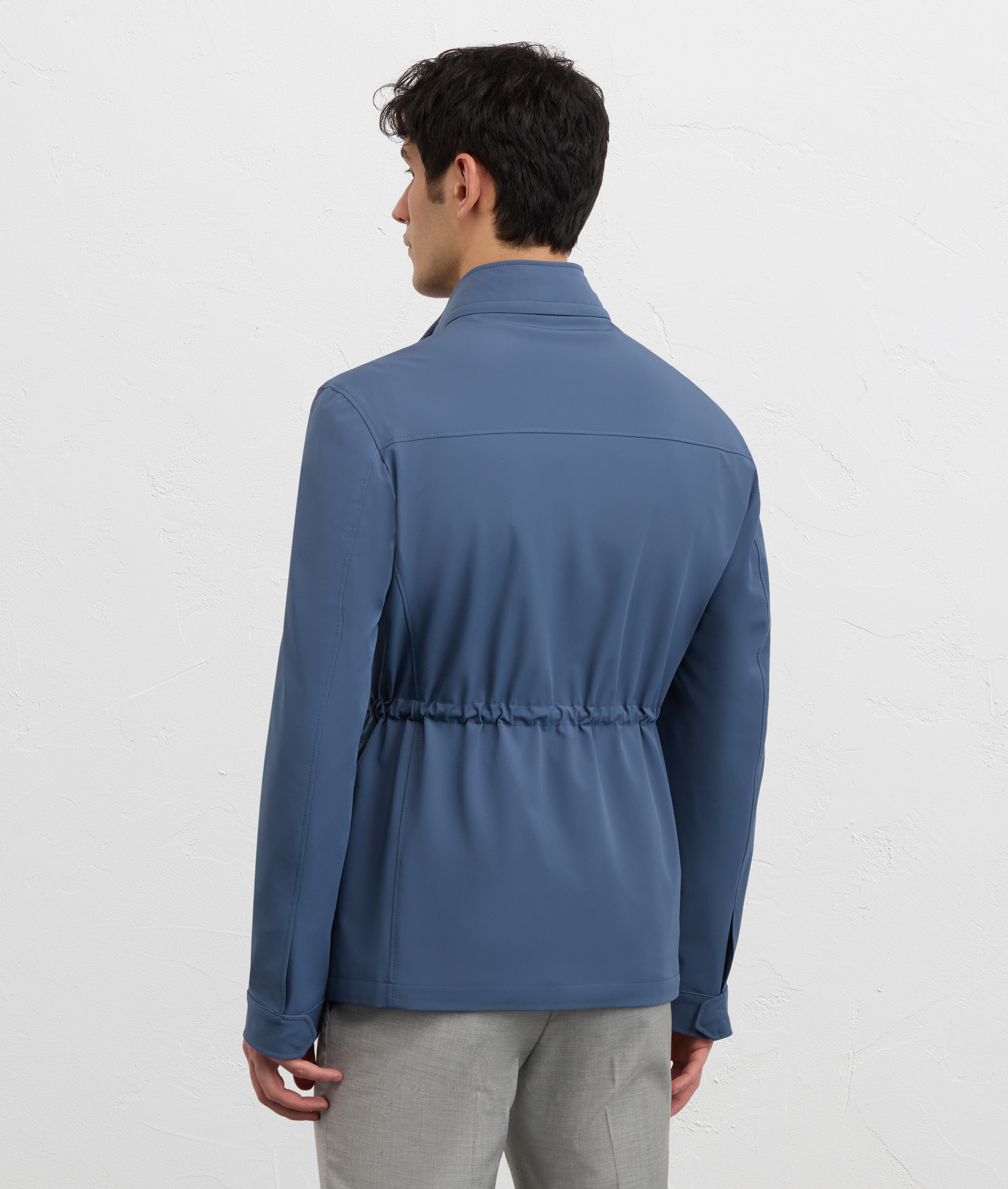 LIGHT BLUE STRETCH AND WATER REPELLENT ACTIVE FABRIC MULTI POCKET BOMBER JACKET