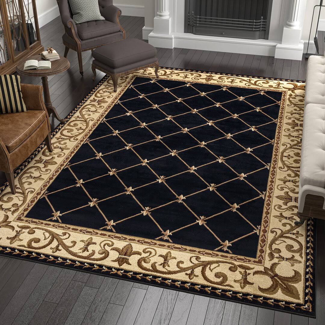 Astoria Grand Clarence Black/Gold Area Rug