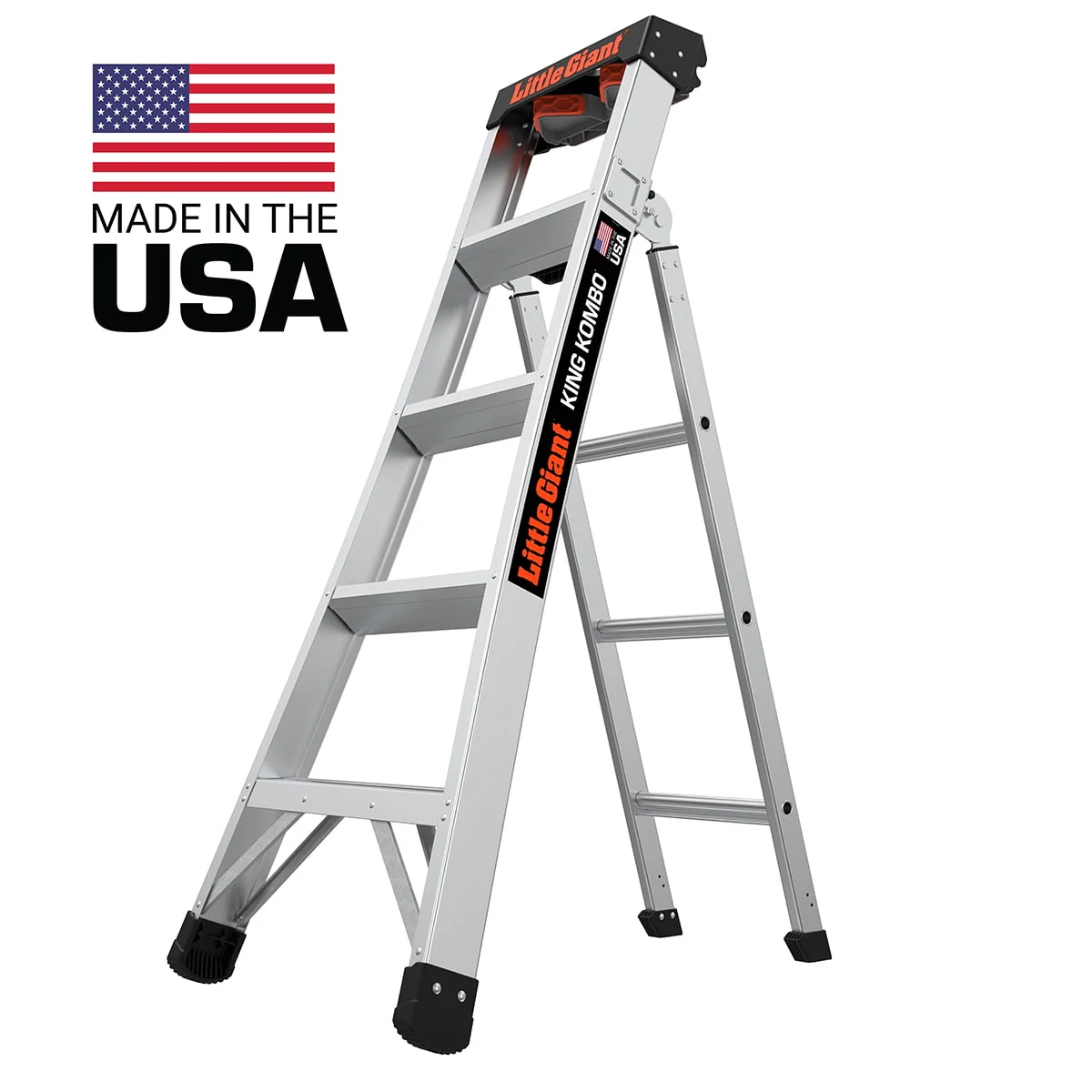 King Kombo 5' 8' Aluminum 3 in 1 Combo Ladder, Type 1A 300 lbs  Rated, 11 ft  4 in  Reach
