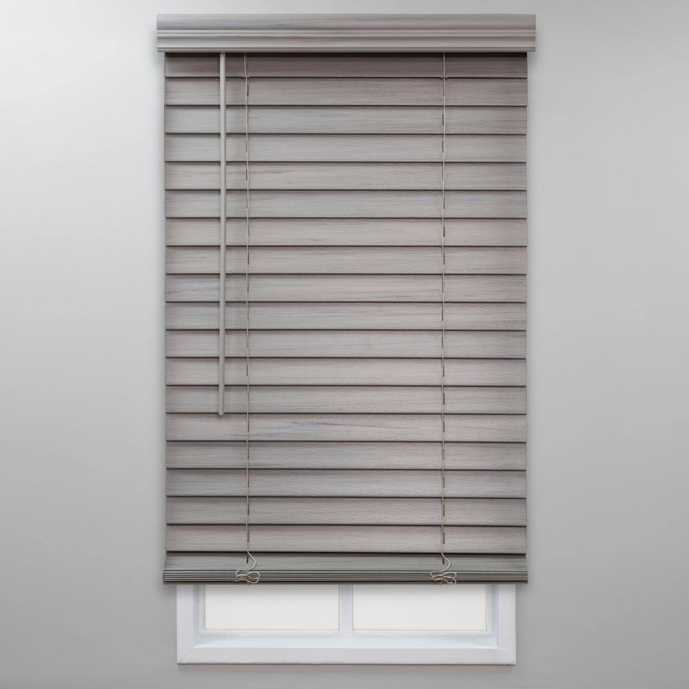 Perfect Lift Window Treatment Driftwood Gray Cordless Room Darkening Faux Wood Blinds 2 in. Slats 23.25 in. W x 48 in. L