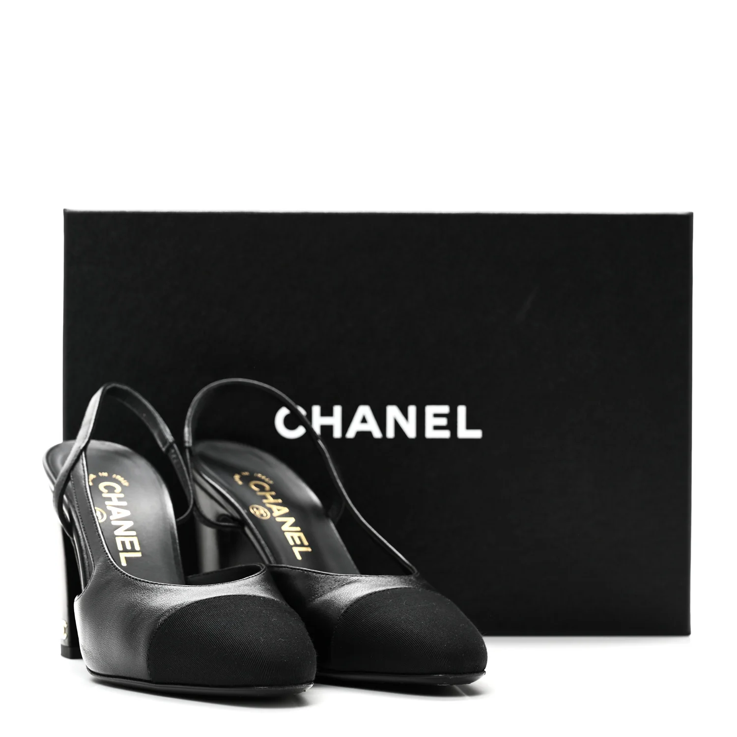Lambskin Grosgrain Cap Toe CC Slingback Pumps 37 Black