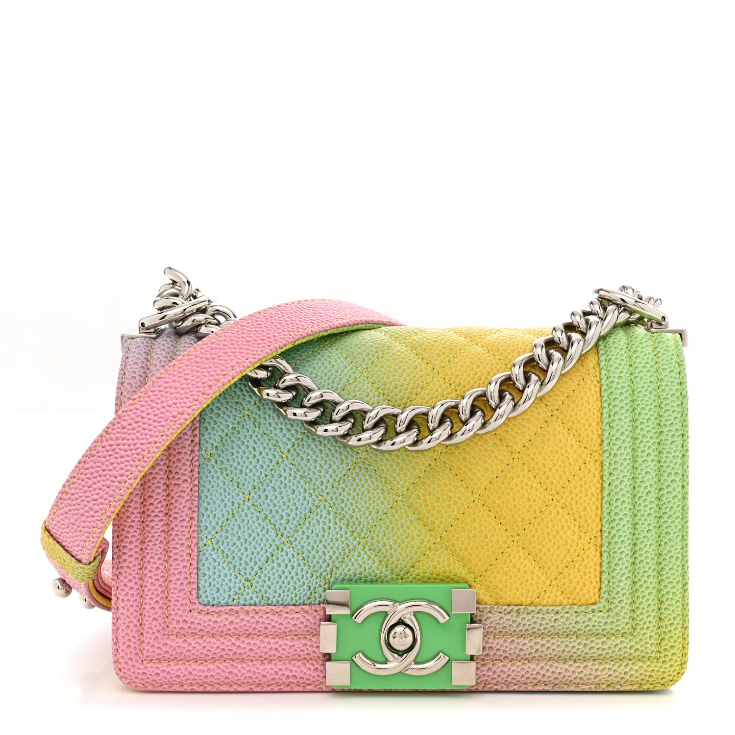 Caviar Quilted Small Cuba Rainbow Boy Flap  Multicolor