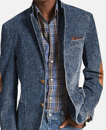 Blazer à chevrons Daily Herringbone, simple boutonnage, poches et revers cranté