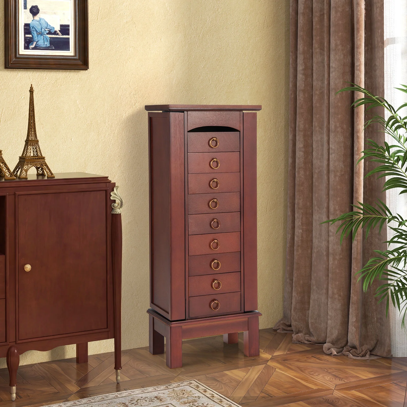 Wood Jewelry Cabinet Armoire Storage Box Chest Stand Organizer Indoor Bedroom - Image 3