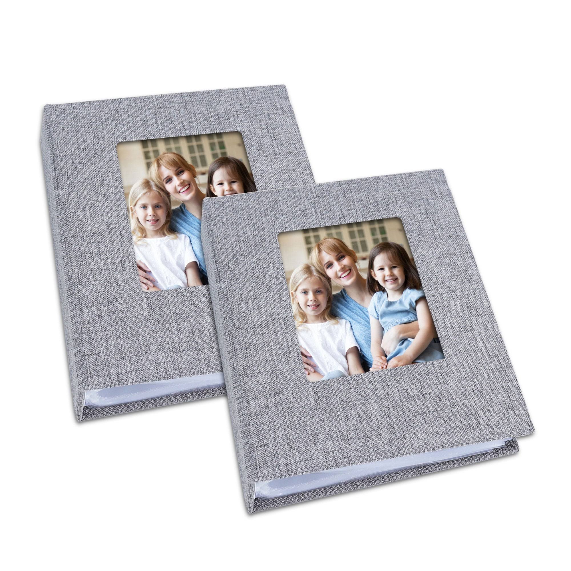Vienrose Small Photo Album 4x6 Photos, 2 Pack Linen Cover Mini Photo Book, 26-Page Holds 52 Pictures, Artwork or Postcards Storage 4x6 Grey