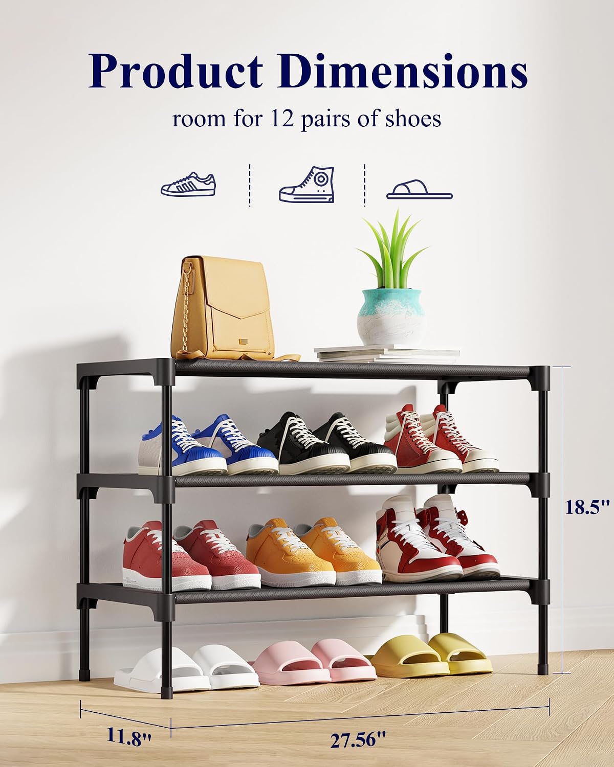 Kitsure Shoe Rack - Non-Woven Shoe Rack Shelf, 27.5