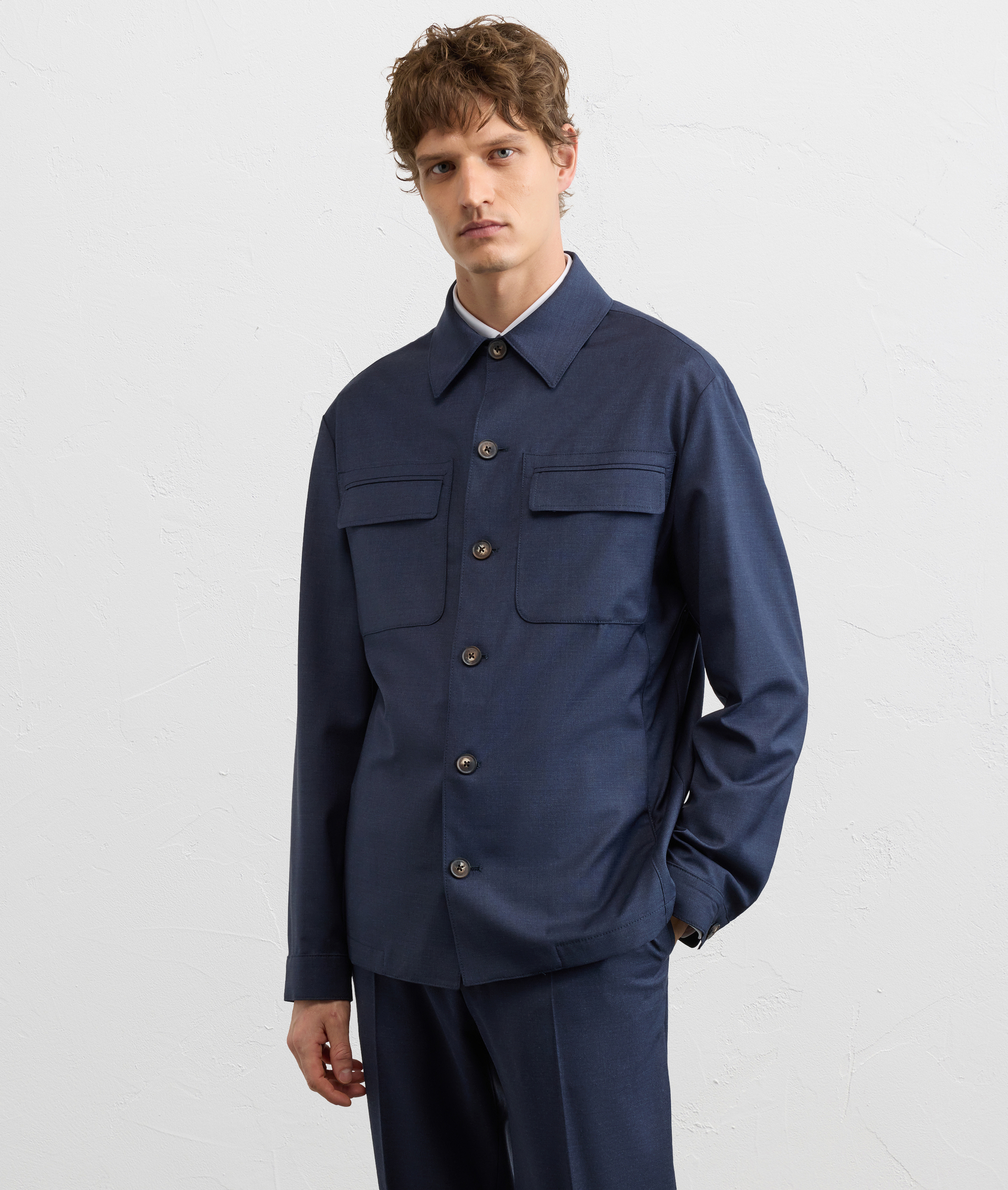 BLUE WOOL CANVAS SHIRT