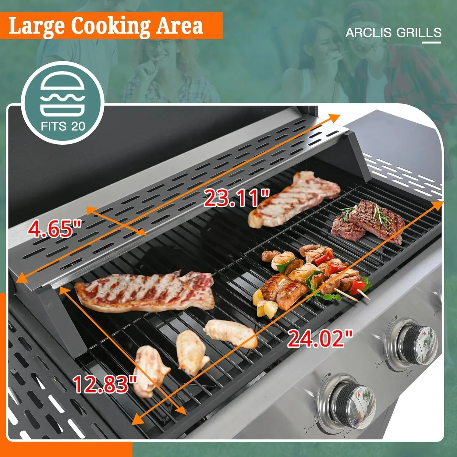 Highsound 3 Burner BBQ Propane Gas Grill, Stainless Steel 25650 BTU Patio Garden Barbecue Grill with Thermometer, Black