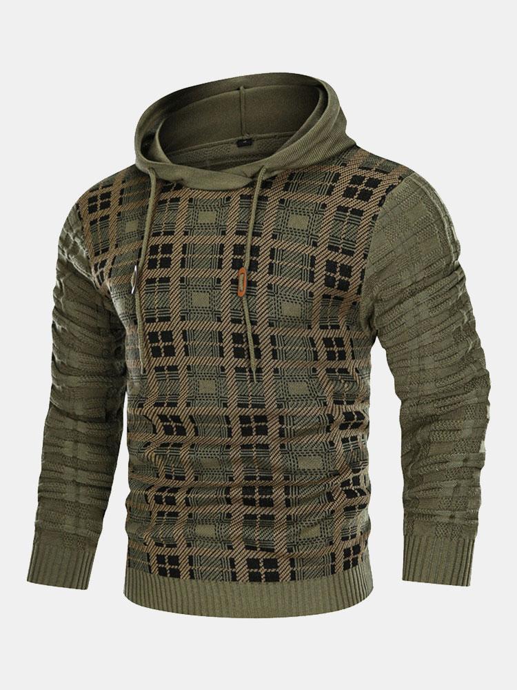Pull à capuche ajusté en maille à carreaux