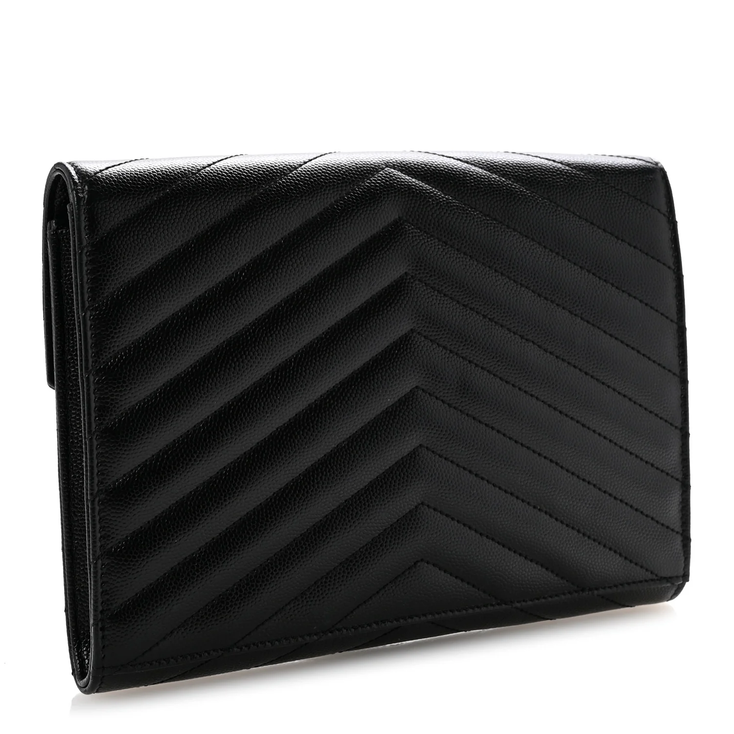 Grain De Poudre Matelasse Chevron Monogram Envelope Clutch Black