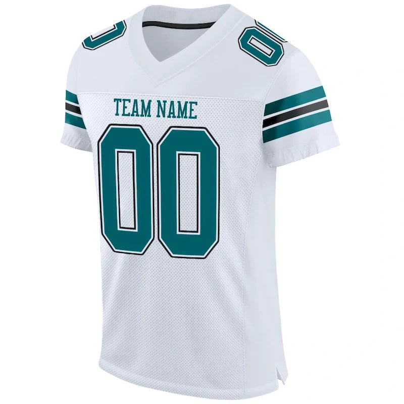Custom White Teal-Black Mesh Authentic rugby jersey