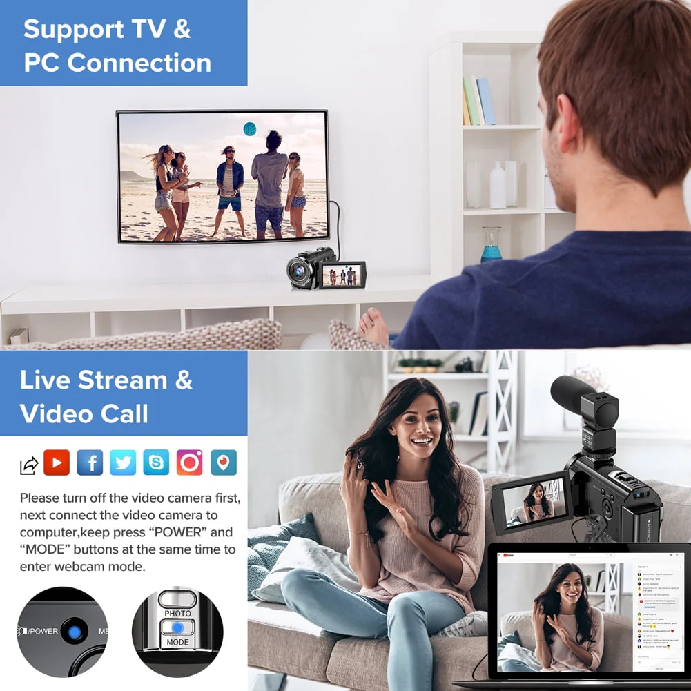 Video Camera Camcorder Youtube Vlogging Camera FHD 1080P 30FPS 24MP 16X Digital Zoom 3