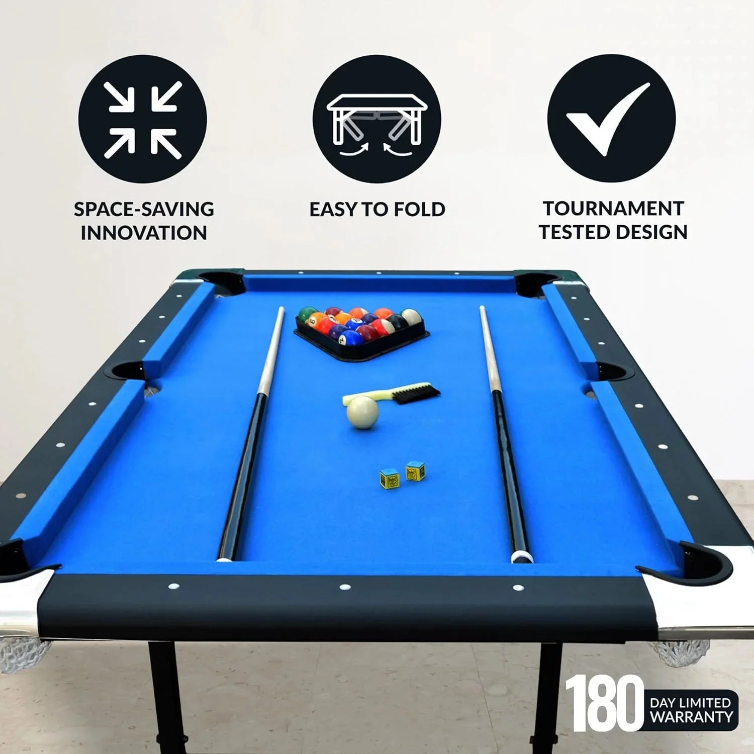 6 ft Portable Pool Table, Adults Folding Billiards Tables for Game Room with Easy Foldable Storage, Includes Full Set of Billiard Balls,…