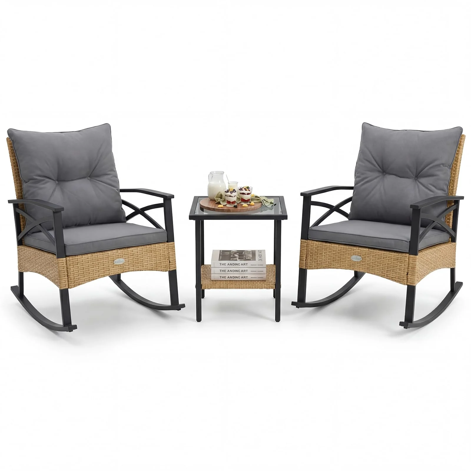 Tangkula 3 Pieces Outdoor Rocking Chairs Set for Garden