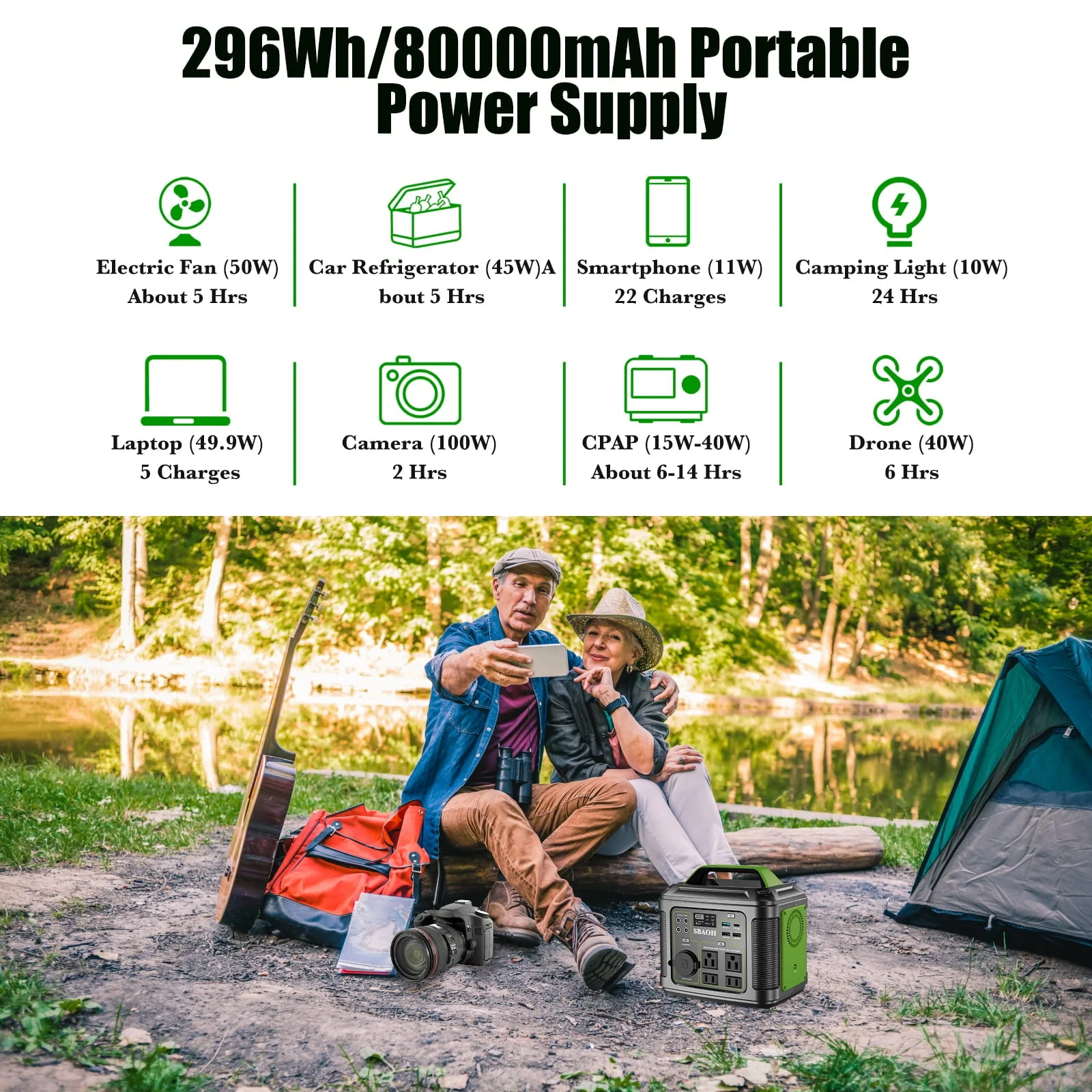300W Portable Power Station, 296Wh 80000mAh Outdoor Solar Generator Quick Charge 110V AC Outlets DC Ports for Home Backup, Outdoor RV Camping, Emergency Lithium Battery, Power Outages,Black - Image 7