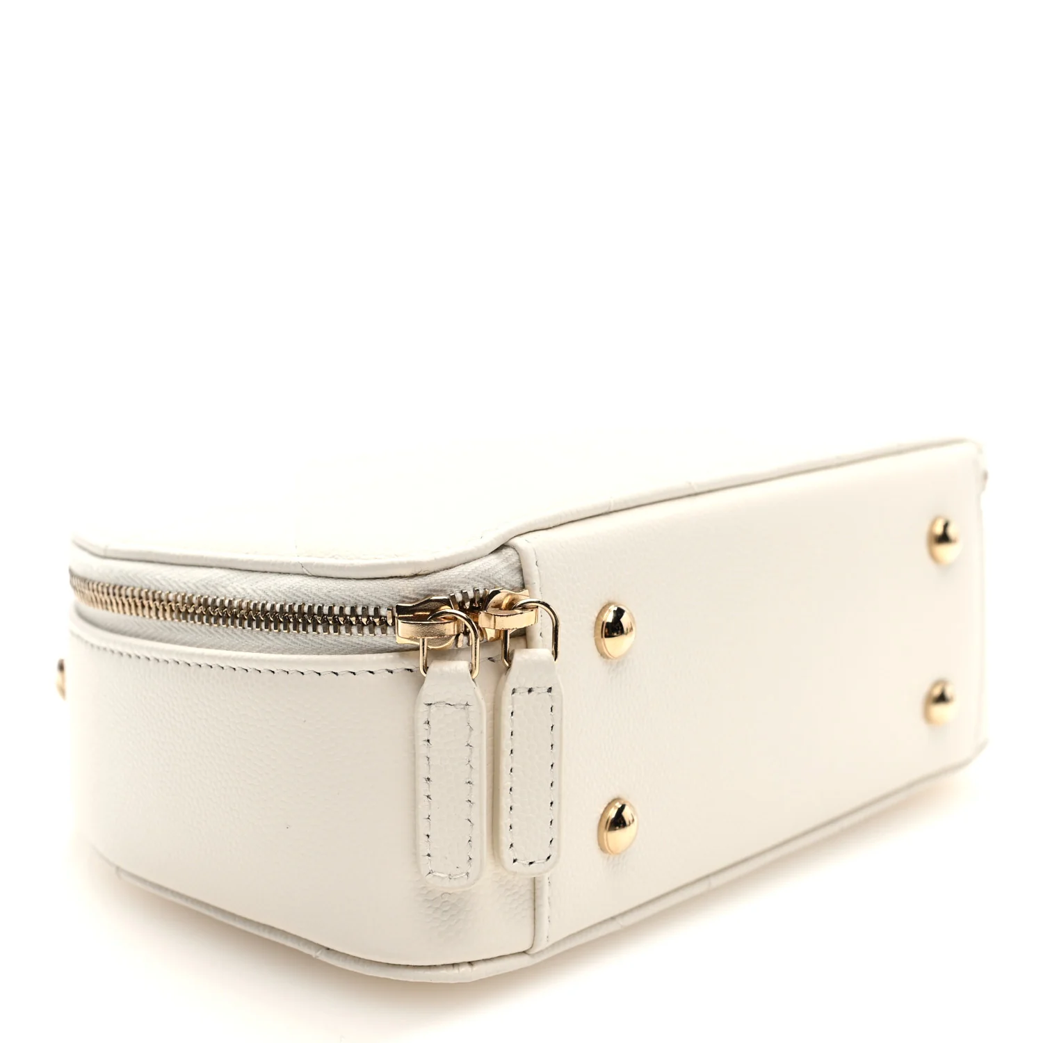 Grained Calfskin Quilted Top Handle Chain Clutch White