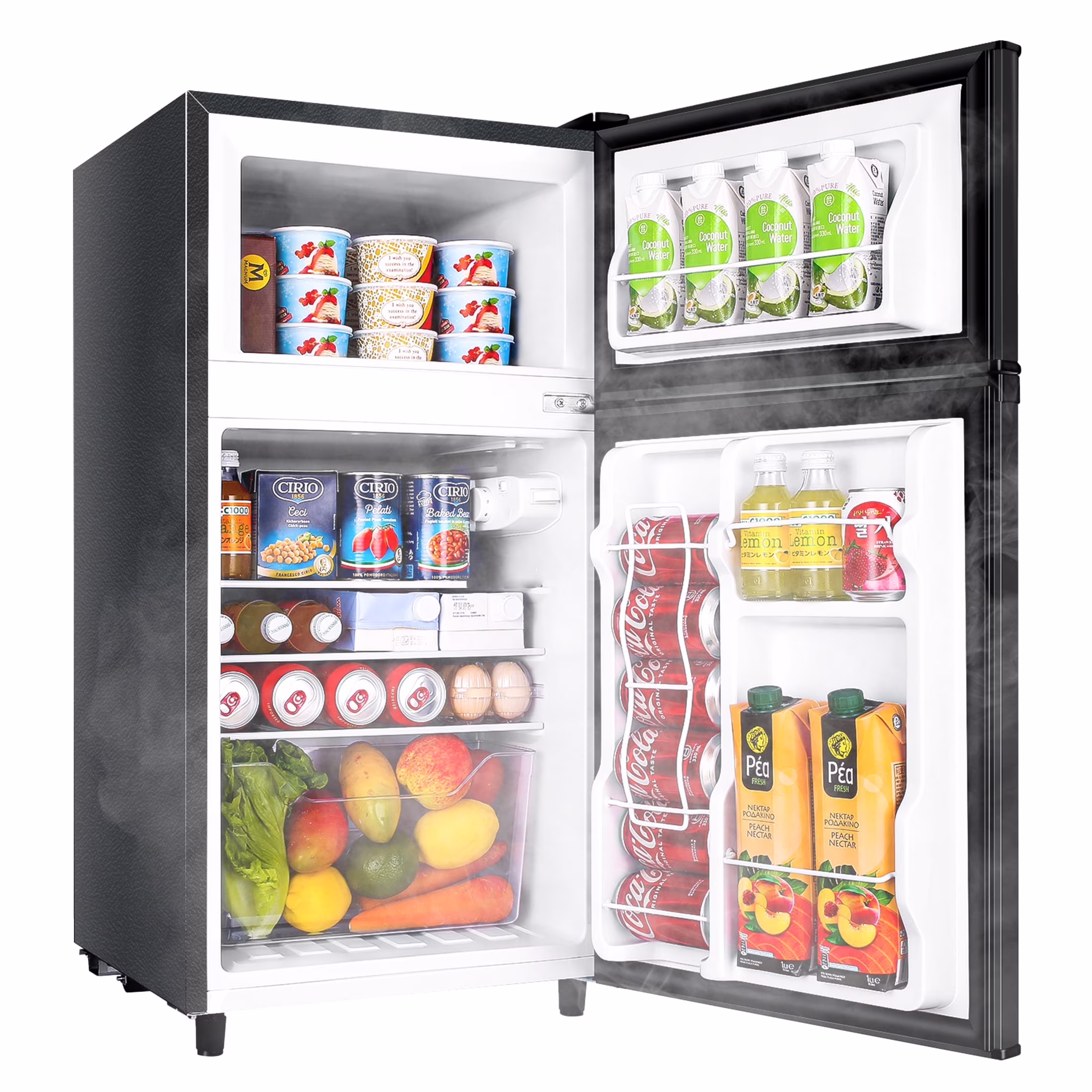 WANAI Two Door Mini Fridge with Freezer, 3.5 cu ft Small Freezer, Dark Grey