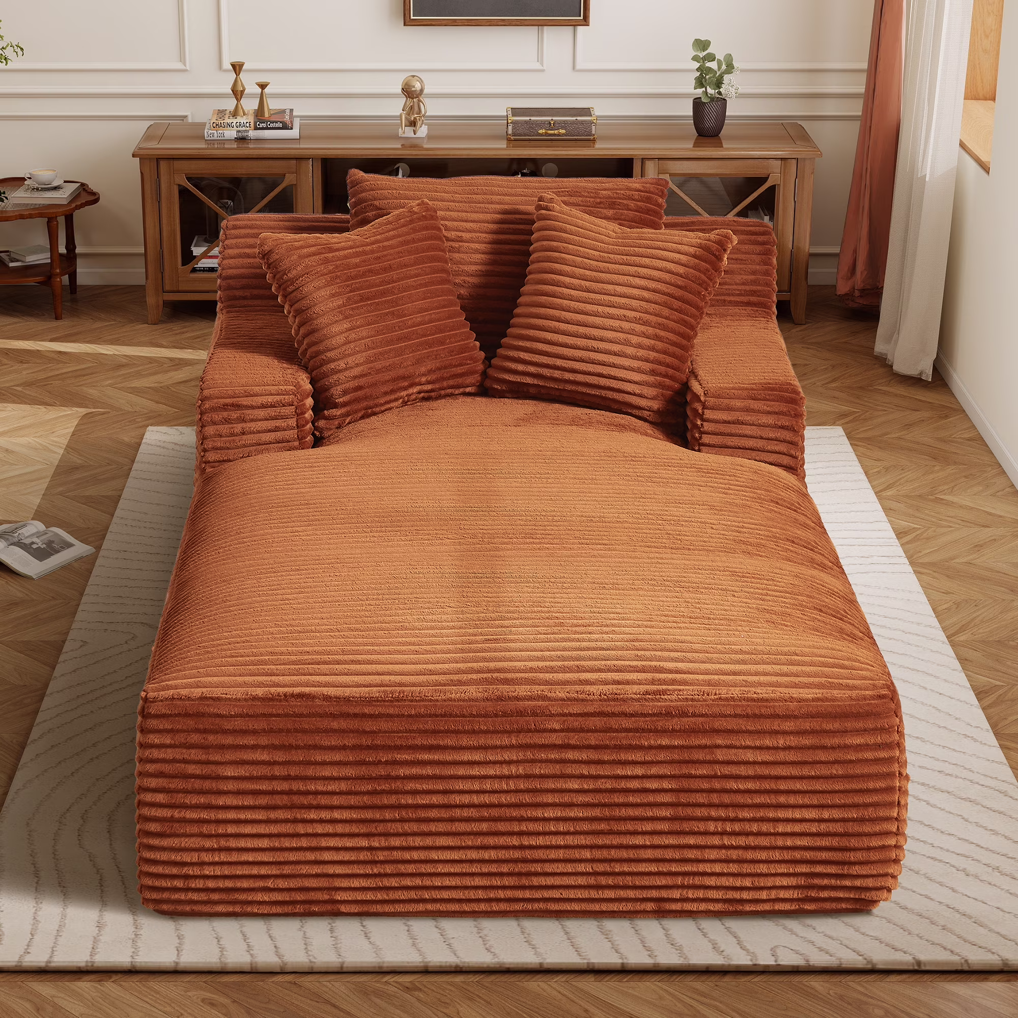 78.7" Extra Long Chaise Lounge Sofa, Oversized Upholstered Couch with 3 Pillows for Indoor Living Room/Bedroom,Orange(Orange)