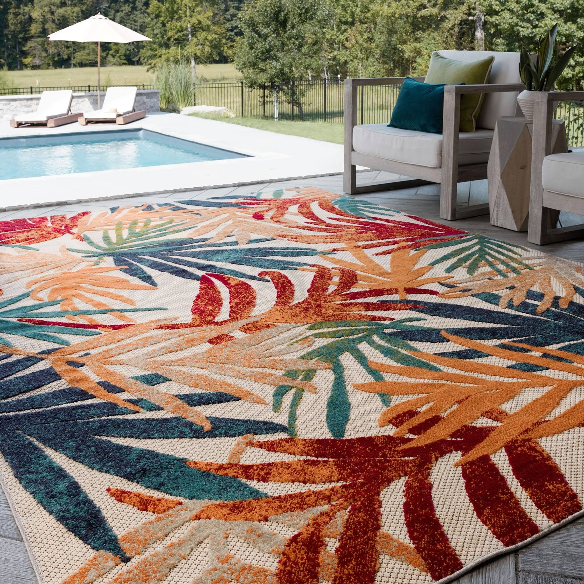 Alise Rugs Origin Coastal Floral Indoor/Outdoor Area Rug - 5'3'' x 7'3'' - Multi-Color