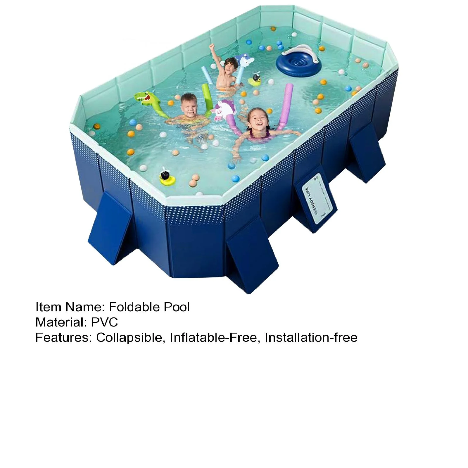Foldable Swimming Pool, Installation-free Portable Kids Swimming Pool, Collapsible Inflatable-Free Large Pool, for Adult Puppy Garden Patio(Blue 1 Set) - Image 9
